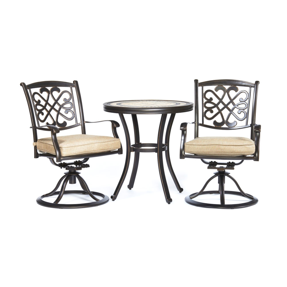 Mondawe 3-Piece Cast Aluminum Round 28 in. Outdoor Bistro Set with Swivel Chair and Beige Cushion-Mondawe