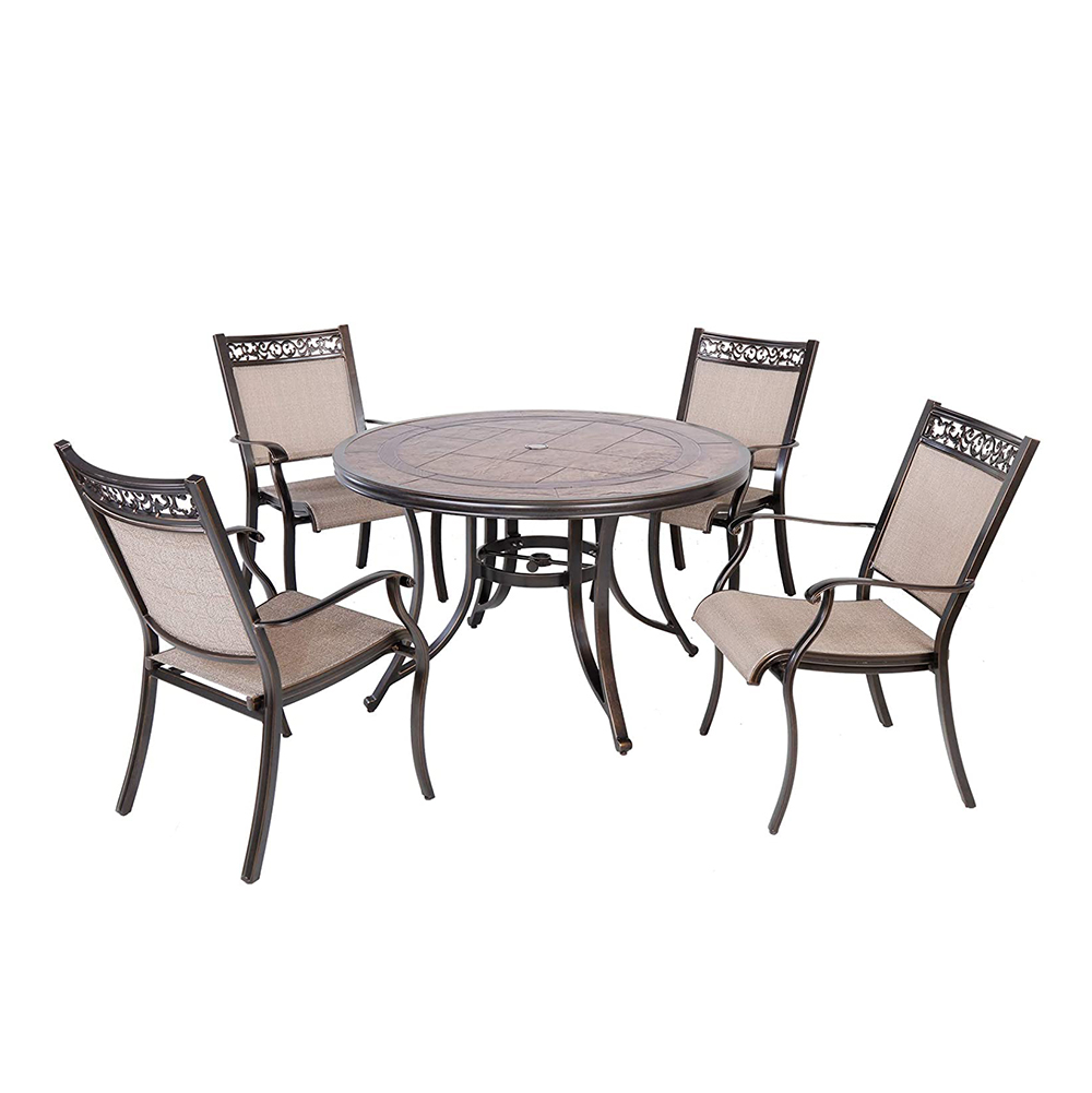 Mondawe 5PCS Patio Furniture 48" Round Dining Sets with Umbrella Hole and Set of 4 Swivel Rocker Chairs-Mondawe