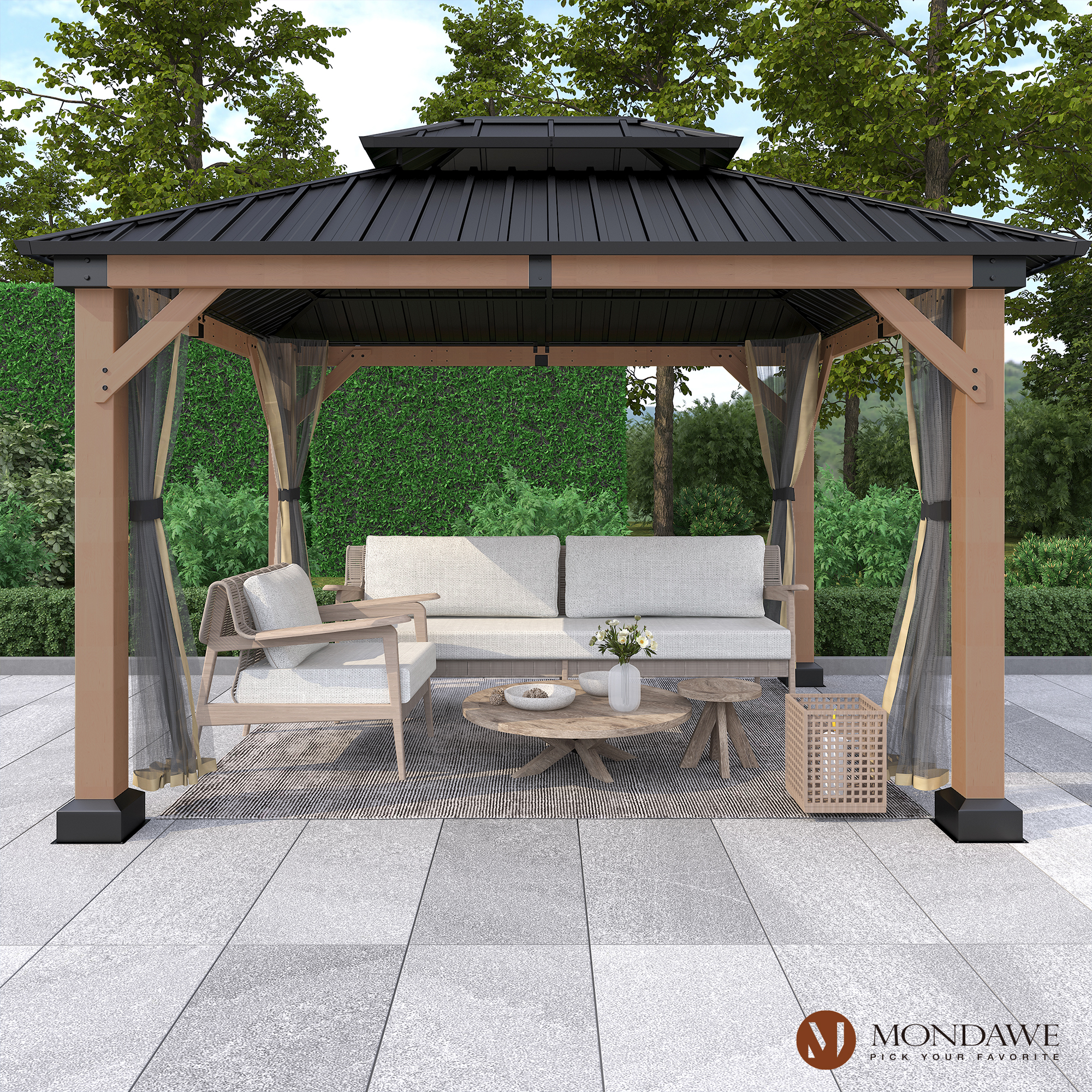 10 ft. x 12 ft. Outdoor Cedar Wood Frame Patio Gazebo Canopy