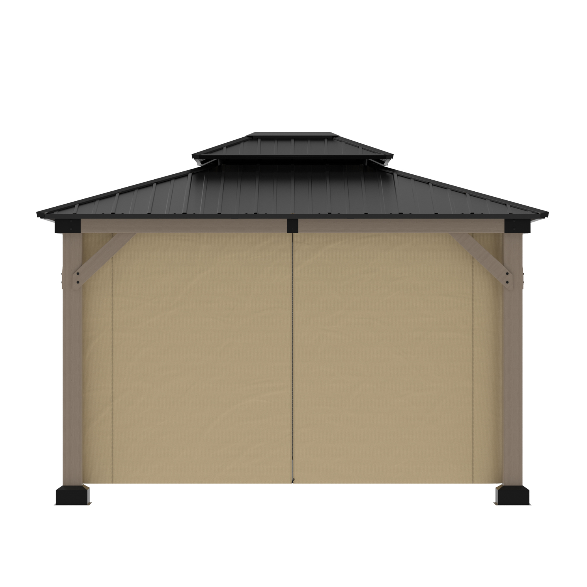10 ft. x 12 ft. Outdoor Fir Solid Wood Frame Patio Gazebo Canopy Shelter with Galvanized Steel Hardtop Roof Pavilion-Mondawe