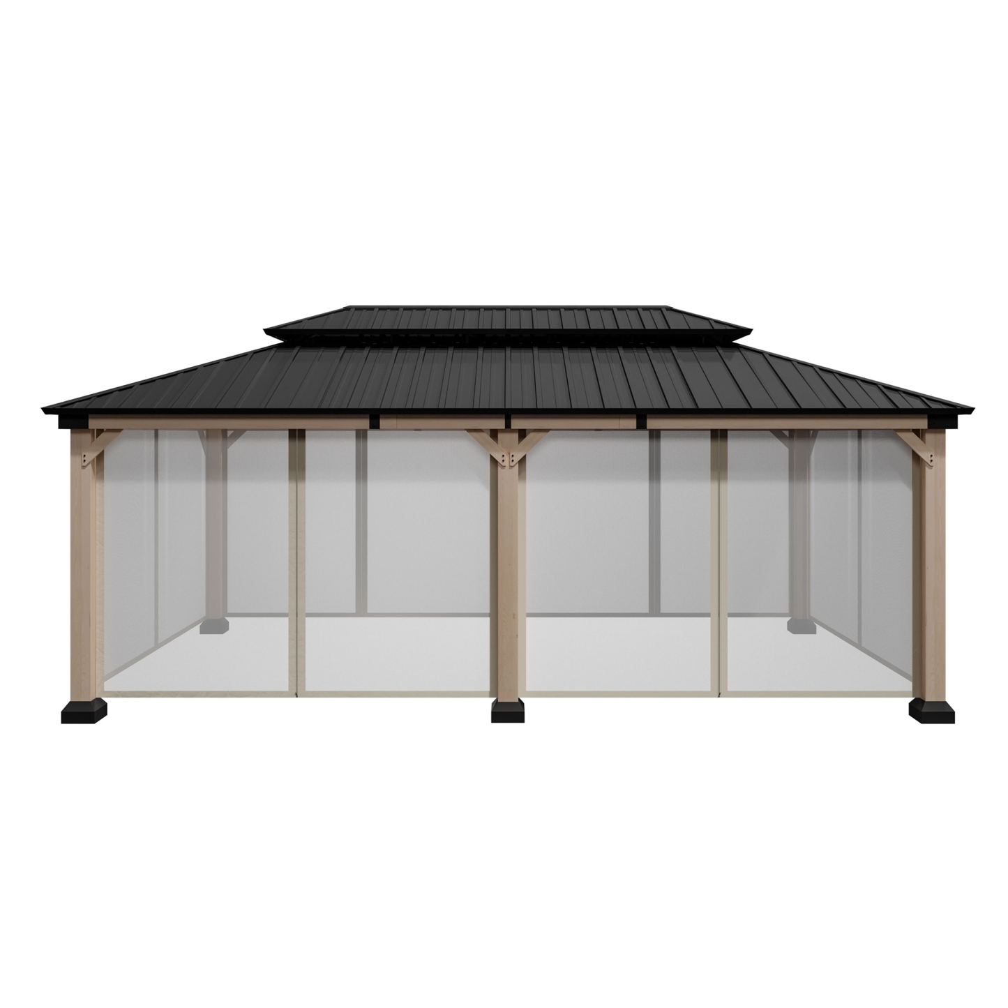 12 ft. x 20 ft. Outdoor Fir Solid Wood Frame Patio Gazebo Canopy Tent Shelter with Galvanized Steel Hardtop Pavilion-Mondawe