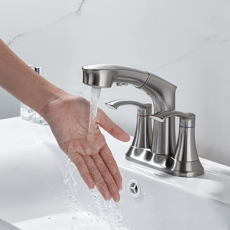 Mondawe 4 Inch 3 Hole Centerset Pull Out Sprayer Sink Faucet Lavatory Vanity Faucet-Mondawe