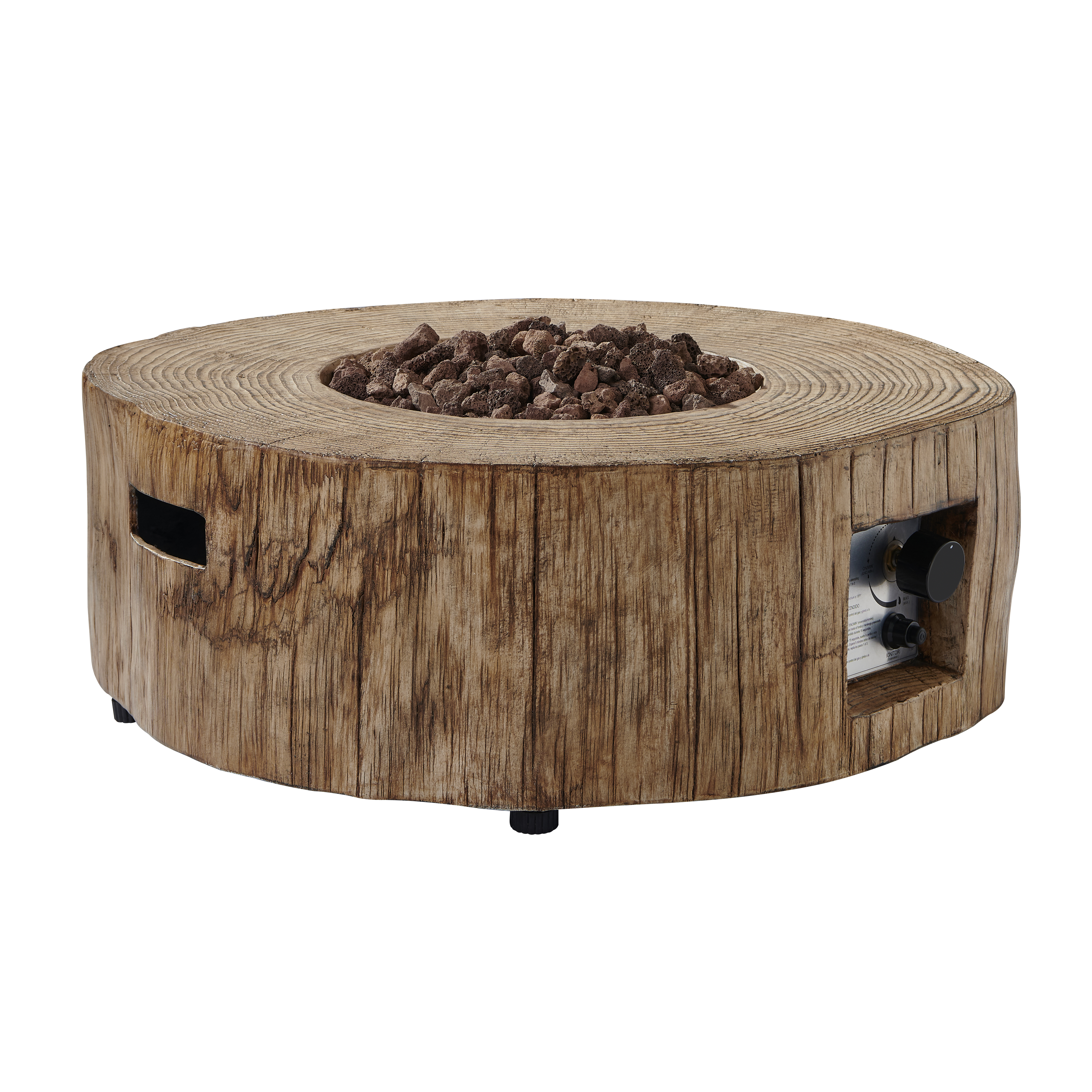 Mondawe Round Outdoor 28 Inch Gas Fire Pit Table Bowl Rustic Wood Effect-Mondawe