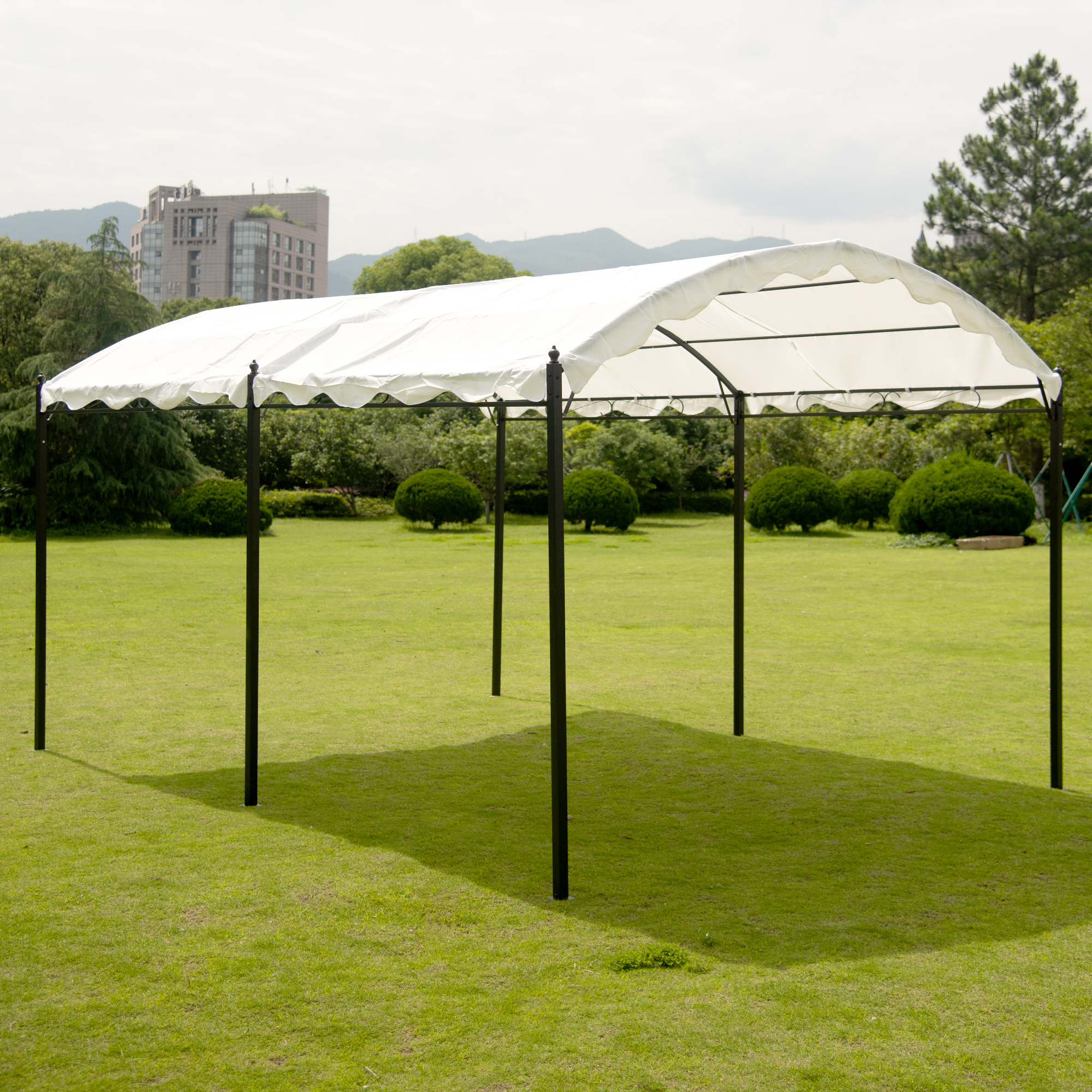 Mondawe Outdoor Patio 13ft.Lx10ft.W Iron Carport Shelter Garage Tent Garden Storage Shed with Anchor Kit White-Mondawe