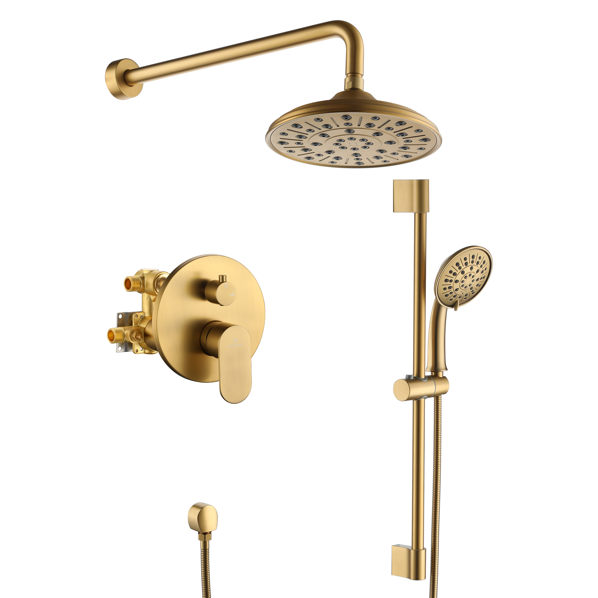 3815BGMondawe Retro Series 2-Spray Patterns with 1.8 GPM 8 in. Rain Wall Mount Dual Shower Heads with Handheld and Spout in Brushed Nickel/ Black/ Bronze/Brushed Gold-Mondawe
