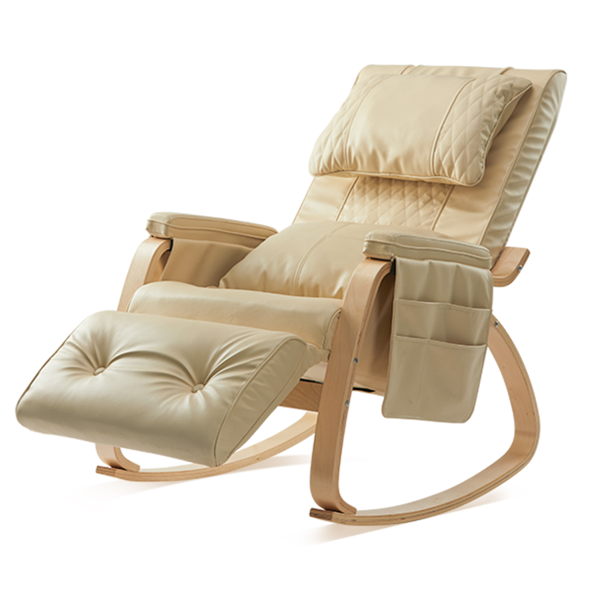 PU Leather Recliner Chair Remote Control with Heat, Kneading and Vibration Removable Pillow, 5 Angles Adjustment, 6 Massage Modes and Storage Pockets Brown/Beige-Mondawe