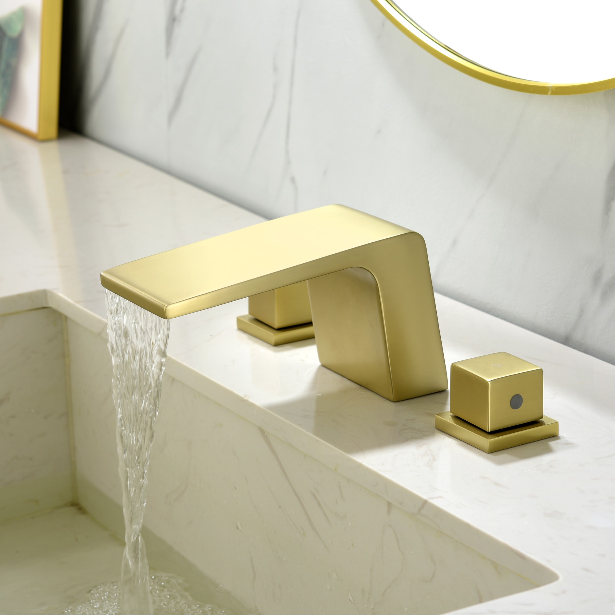 Mondawe Double Handle 8-Inch Center Wide-Spread Bathroom Faucet(Black/Gold/Nickel/Gray)-Mondawe