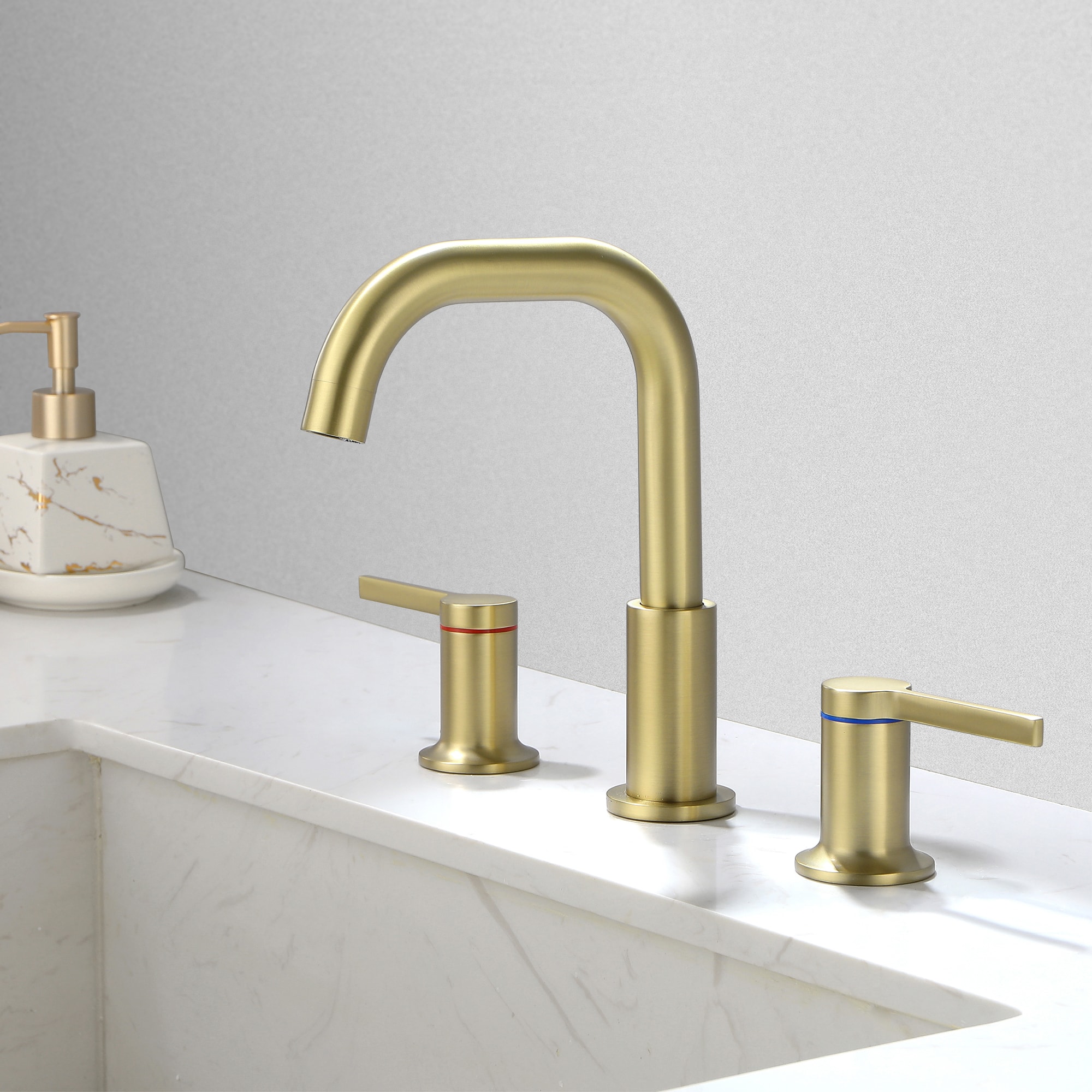 Mondawe Double Handle 8 Inch Brass 3 Hole Widespread Bathroom Sink Faucet(Black/Gold/Nickel)-Mondawe