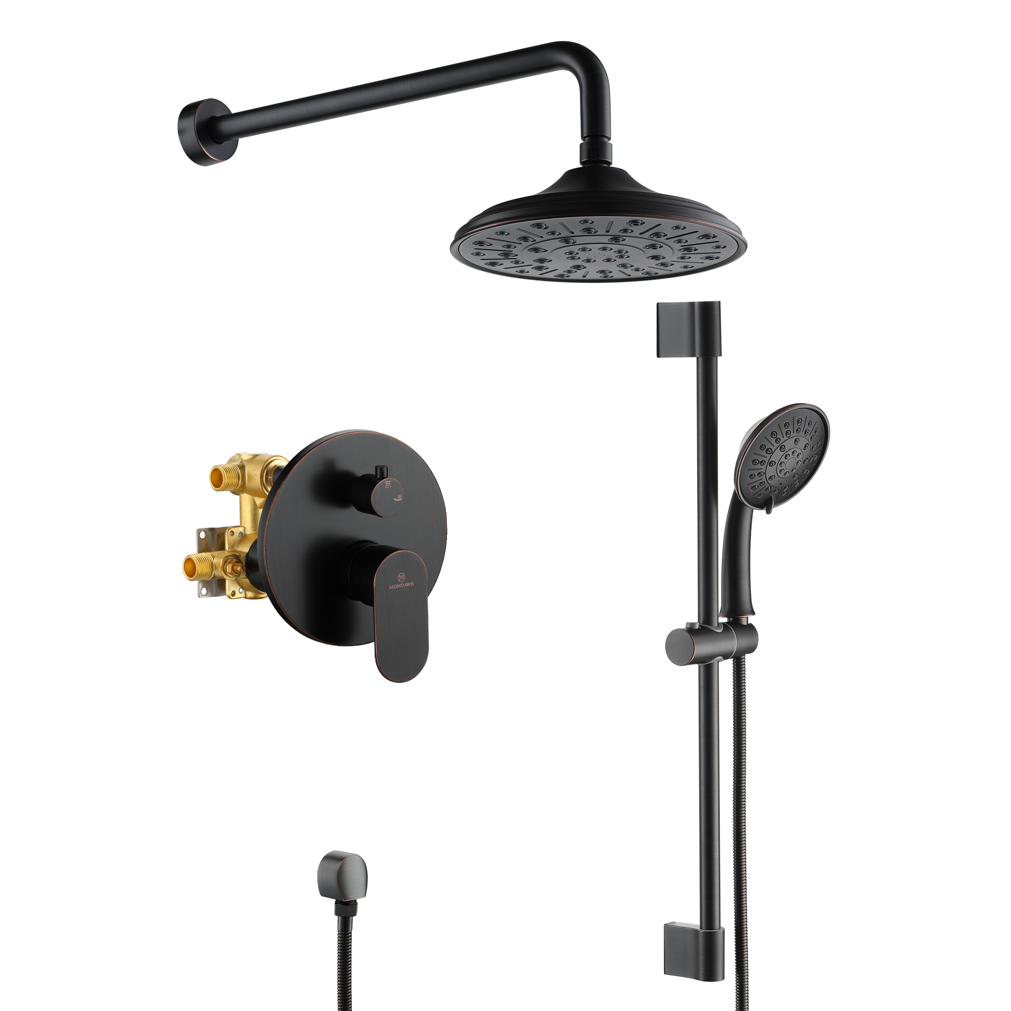 9815-ORBMondawe Retro Series 2-Spray Patterns with 1.8 GPM 8 in. Rain Wall Mount Dual Shower Heads with Handheld and Spout in Brushed Nickel/ Black/ Bronze/Brushed Gold-Mondawe