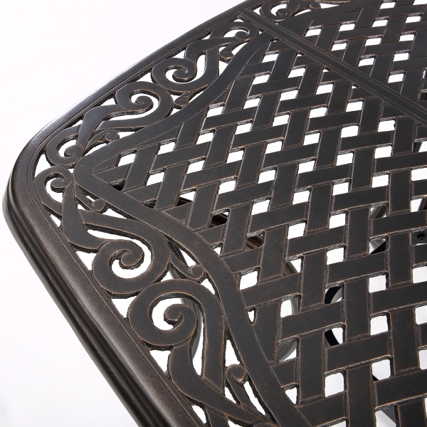 Mondawe Rectangular Round Corner Cast Aluminum Dining Table with Umbrella Hole(Black Gold)-Mondawe