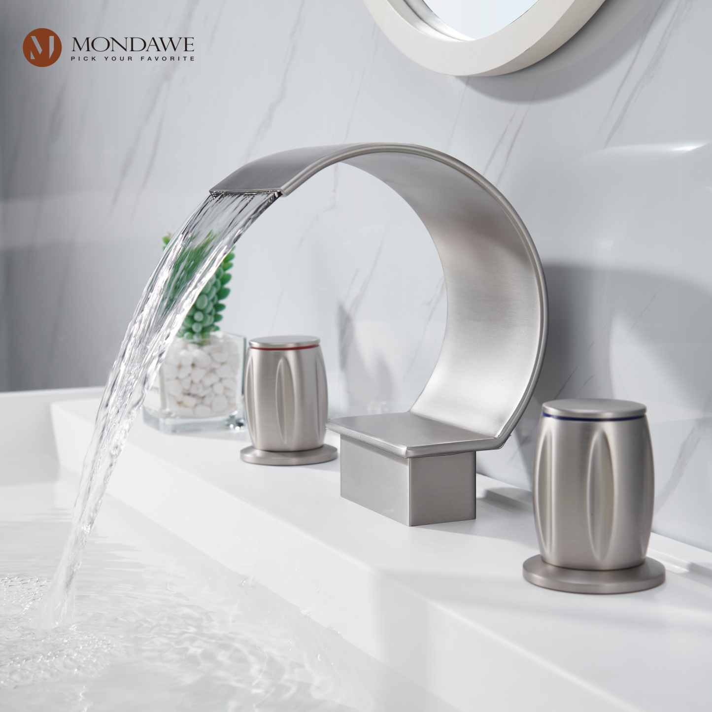 Mondawe Arc Waterfall Spout 2-Handle Bathroom Sink Faucet -Mondawe
