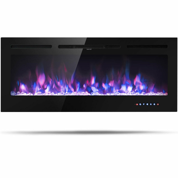 50 Inch Wall Mounted Recessed Electric Fireplace with Decorative Crystal and Log-Mondawe