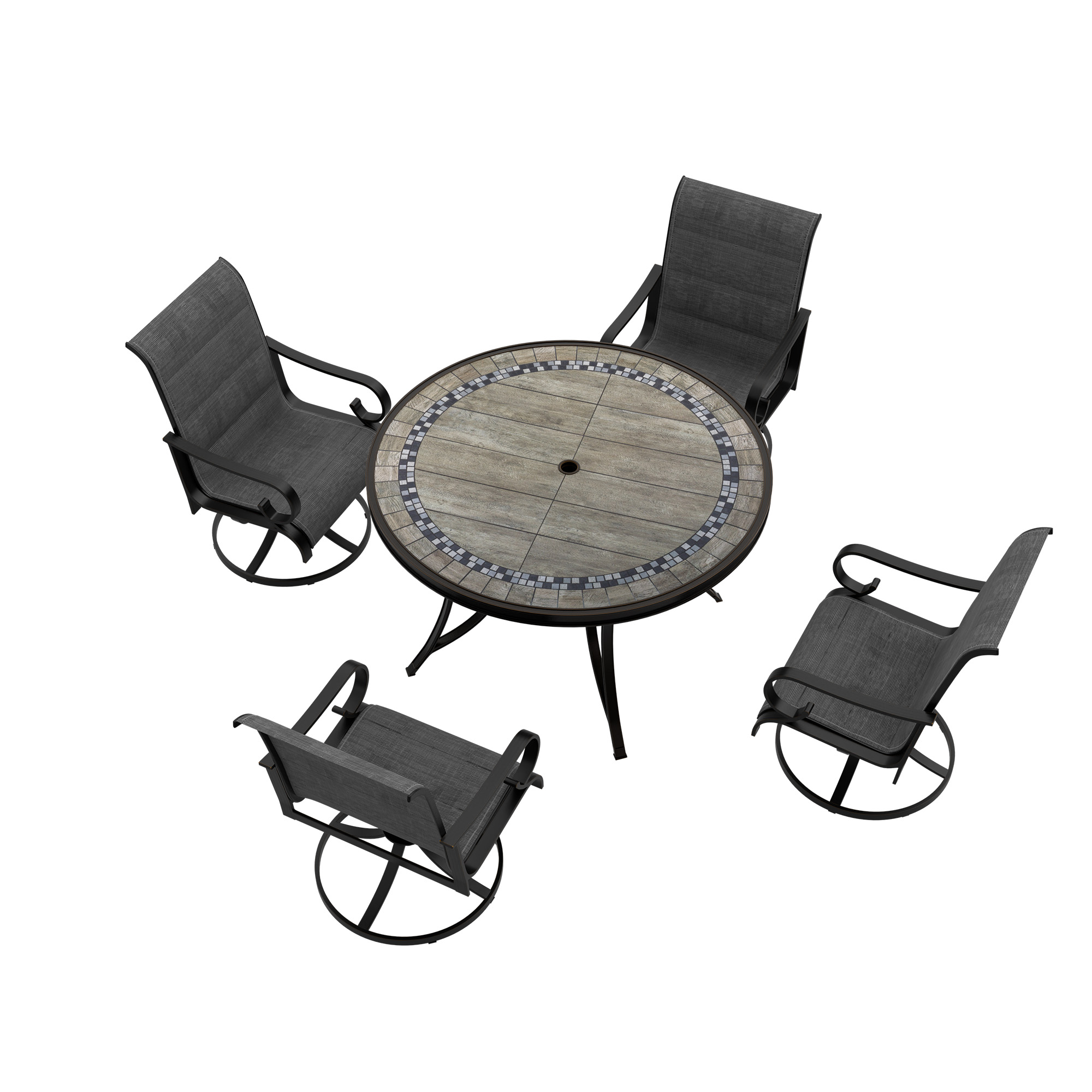 Mondawe 5-Piece Mondawe Outdoor Textilene Aluminum Swivel Chair Dining Set and Round Table-Mondawe