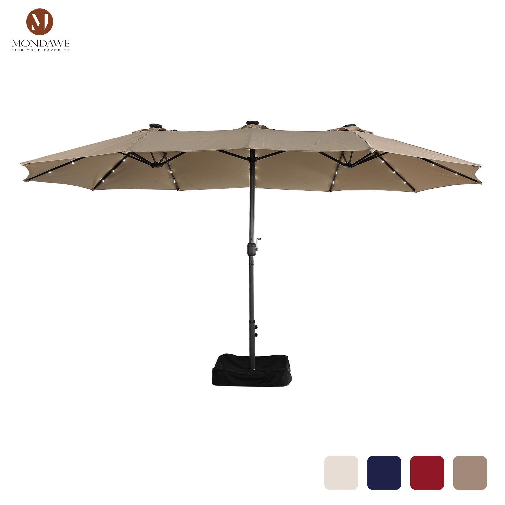 Mondawe 15ft Rectangular Patio Umbrella with Base and LED Lights and Crank-Mondawe