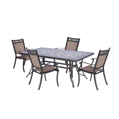 Mondawe 7-Piece Cast Aluminum Rectangular 28" H Outdoor Dining Set with Umbrella Hole-Mondawe