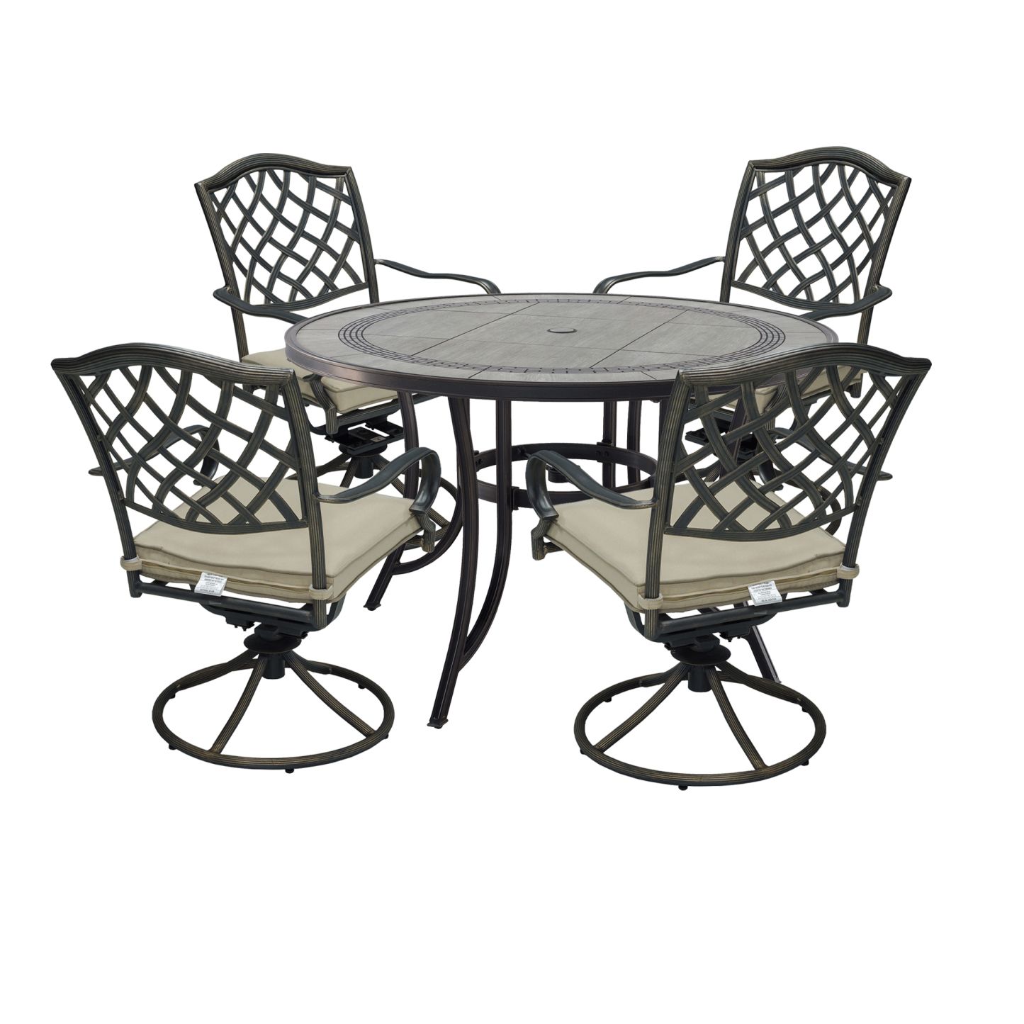 Mondawe 5 Piece Outdoor Dining Set Aluminum Swivel Rocker Chair Set with Cushions 48 inch Round Alum Casting Table-Mondawe