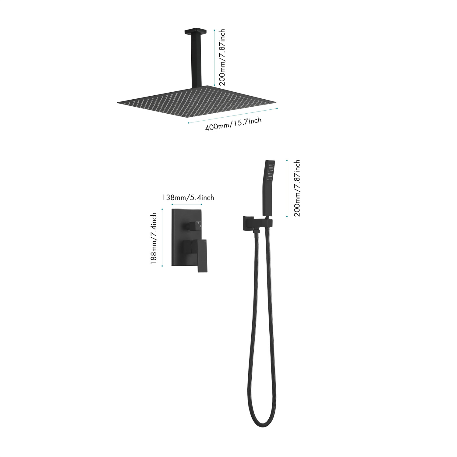 Ceiling Mount Shower System, 12-Inch Bathroom Luxury Rain Mixer Shower