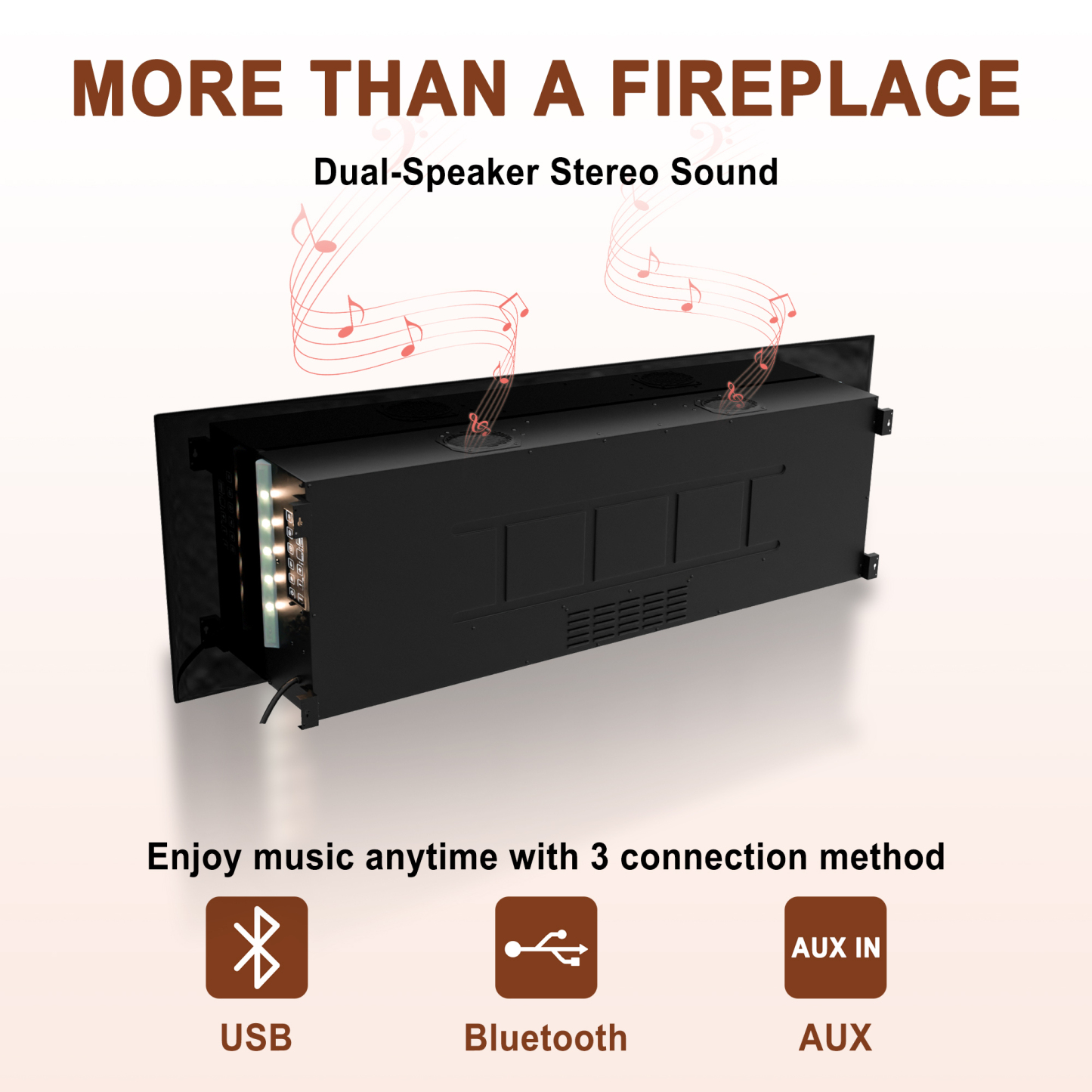 5120 BTU 42/50/60/72 in. Wall-Mounted Black Electric Fireplace Insert with 2-Speaker Stereo Sound