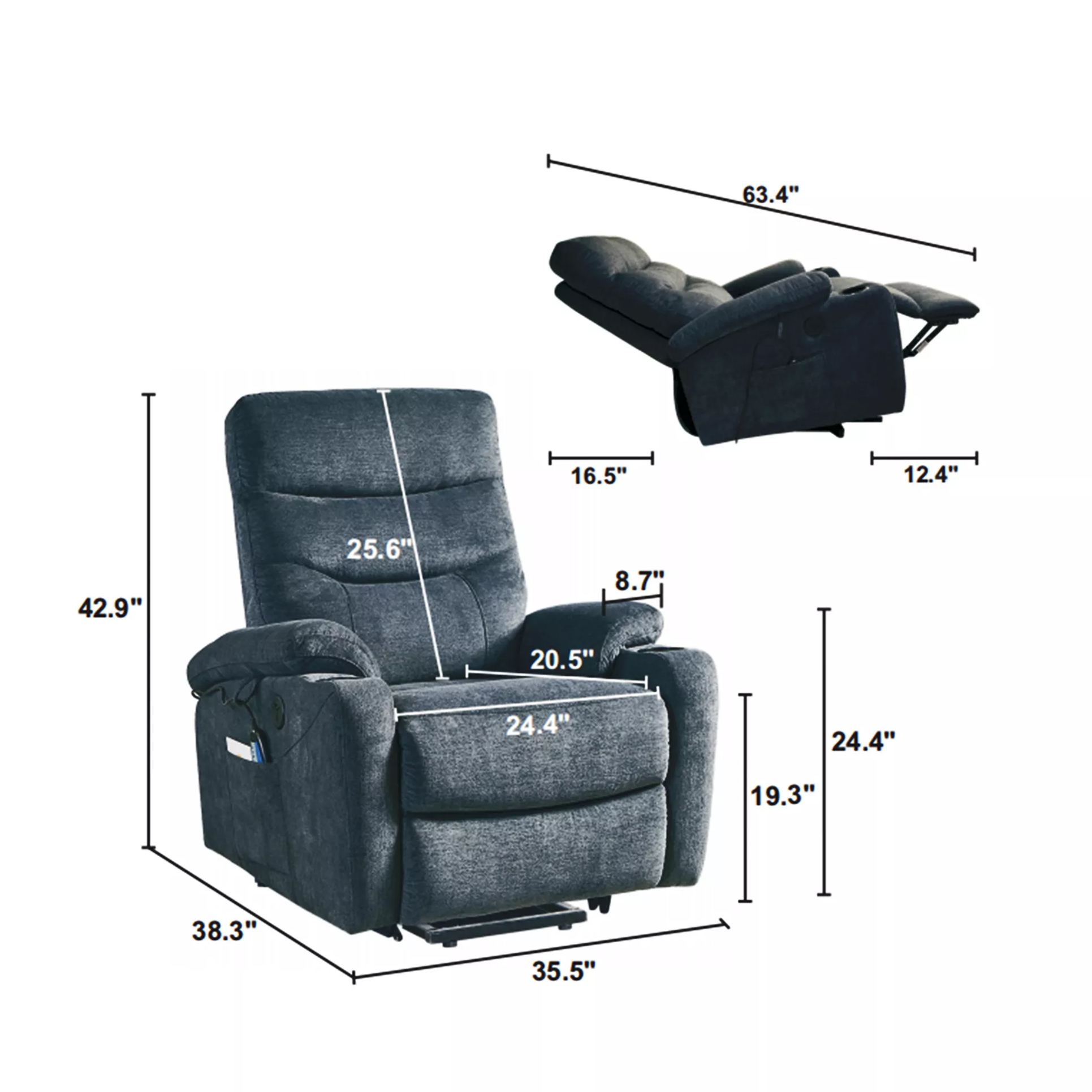 different position options of power lift recliner