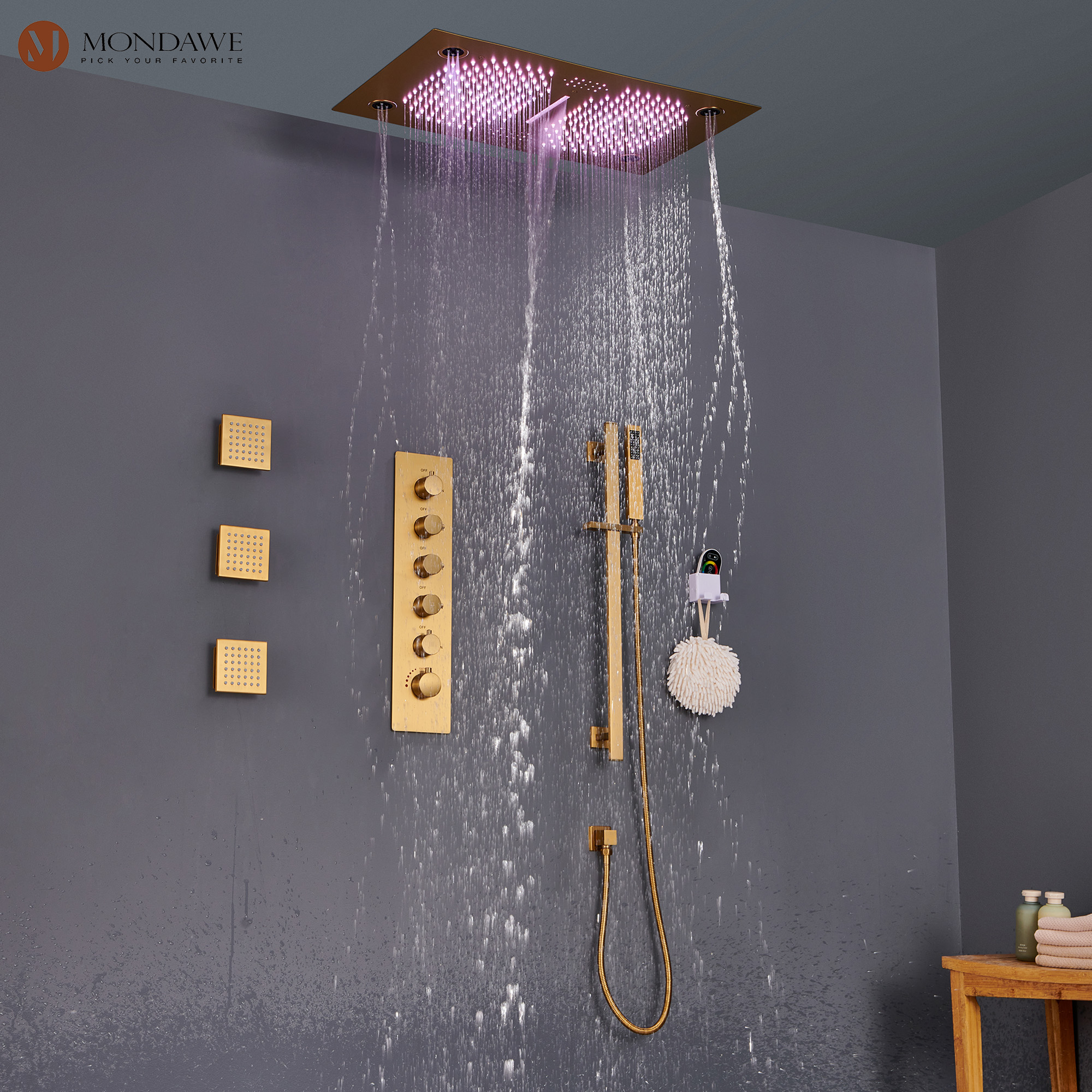 Mondawe 5 Functions FlushMounted Luxury LED and Music Thermostatic