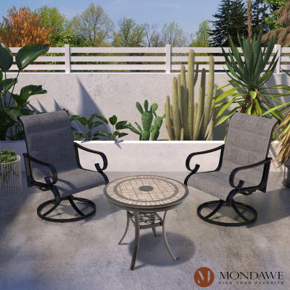 Mondawe Outdoor Aluminum Swivel Chair Set with Textilene Backrest-Mondawe