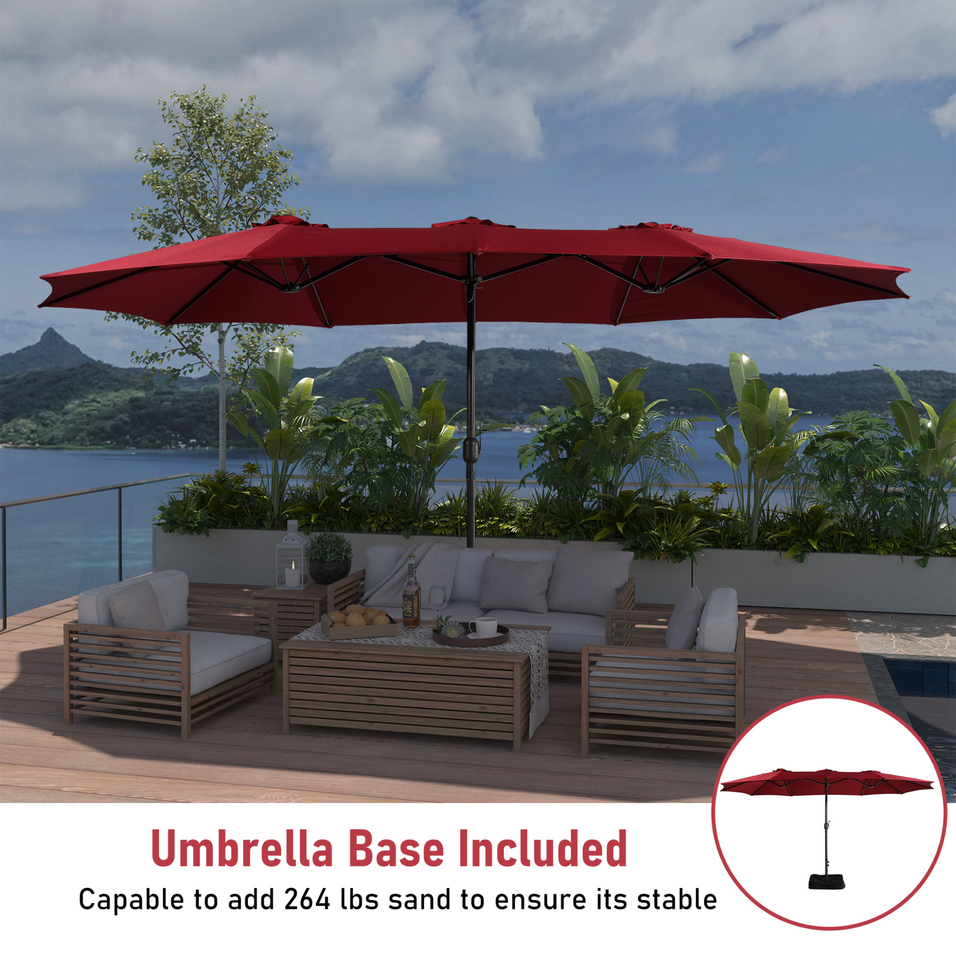 15ft Rectangular Patio Market Umbrella with Base – Mondawe