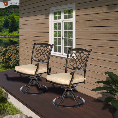 Mondawe 3-Piece Cast Aluminum Round 28 in. Outdoor Bistro Set with Swivel Chair and Beige Cushion-Mondawe