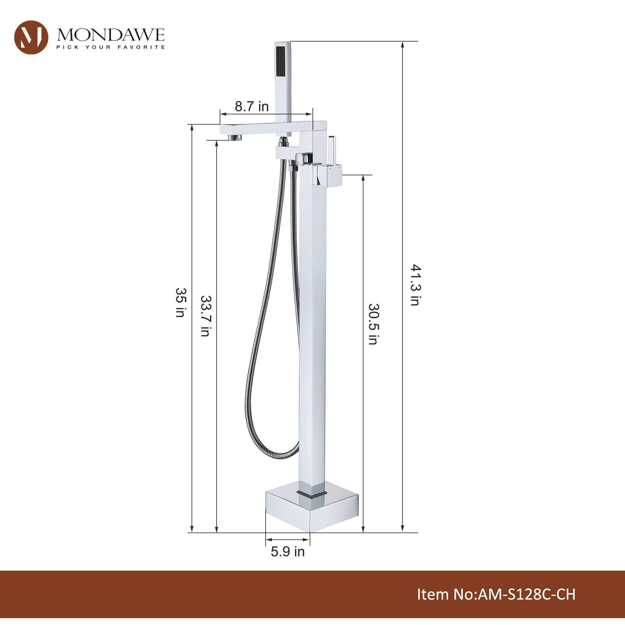 Mondawe Single-Handle Freestanding Bathtub Faucet with Hand Shower(Matte Black/Chrome/Brushed Nickel)-Mondawe