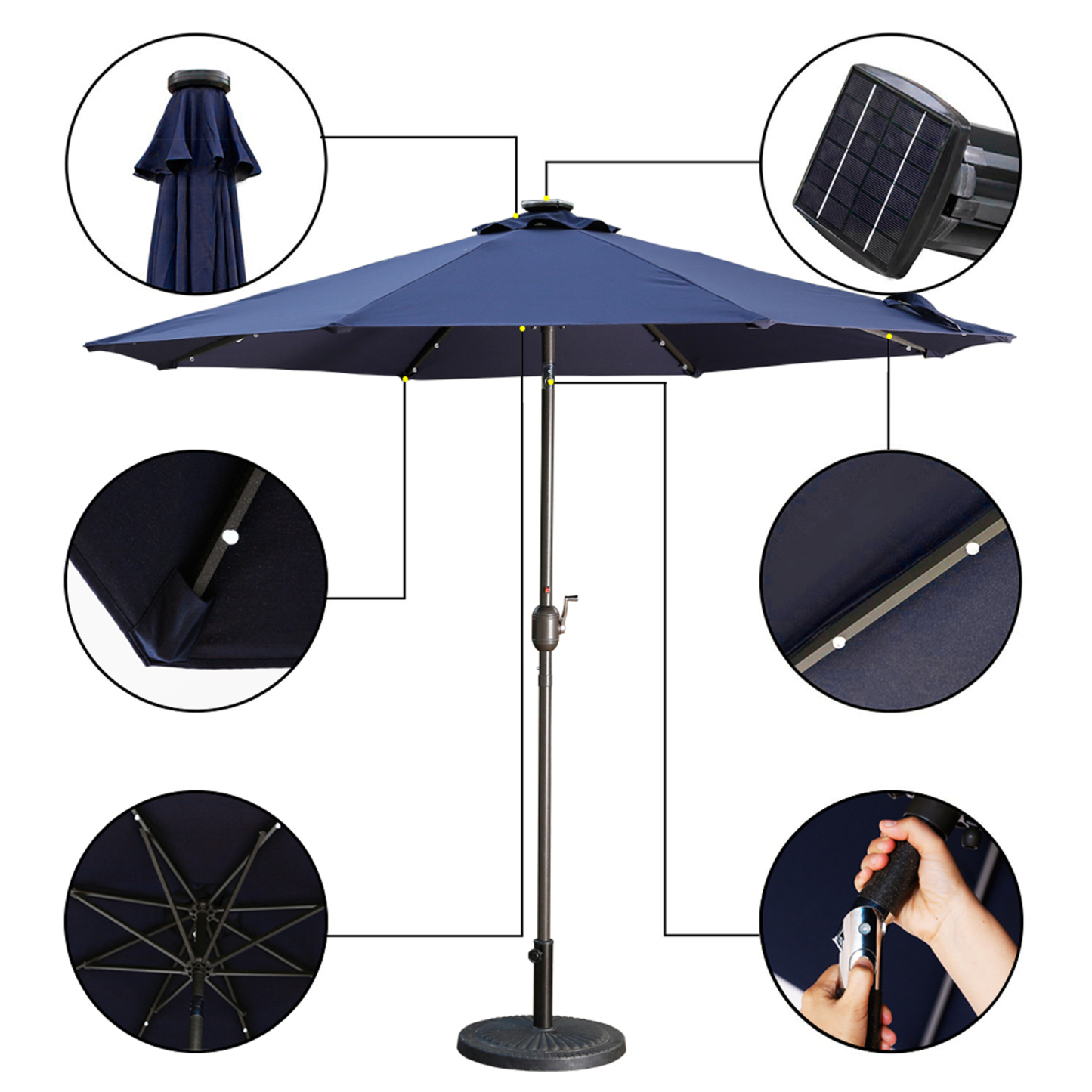 Mondawe 9 Ft 32 LED Round Solar Patio Market Umbrella-Mondawe