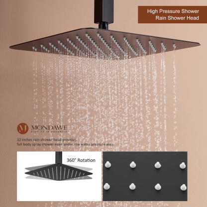 Mondawe Ceiling Mount Pressure Balanced Rain Shower System with Handheld Shower, Wall Body Jets and Digital Display-Mondawe
