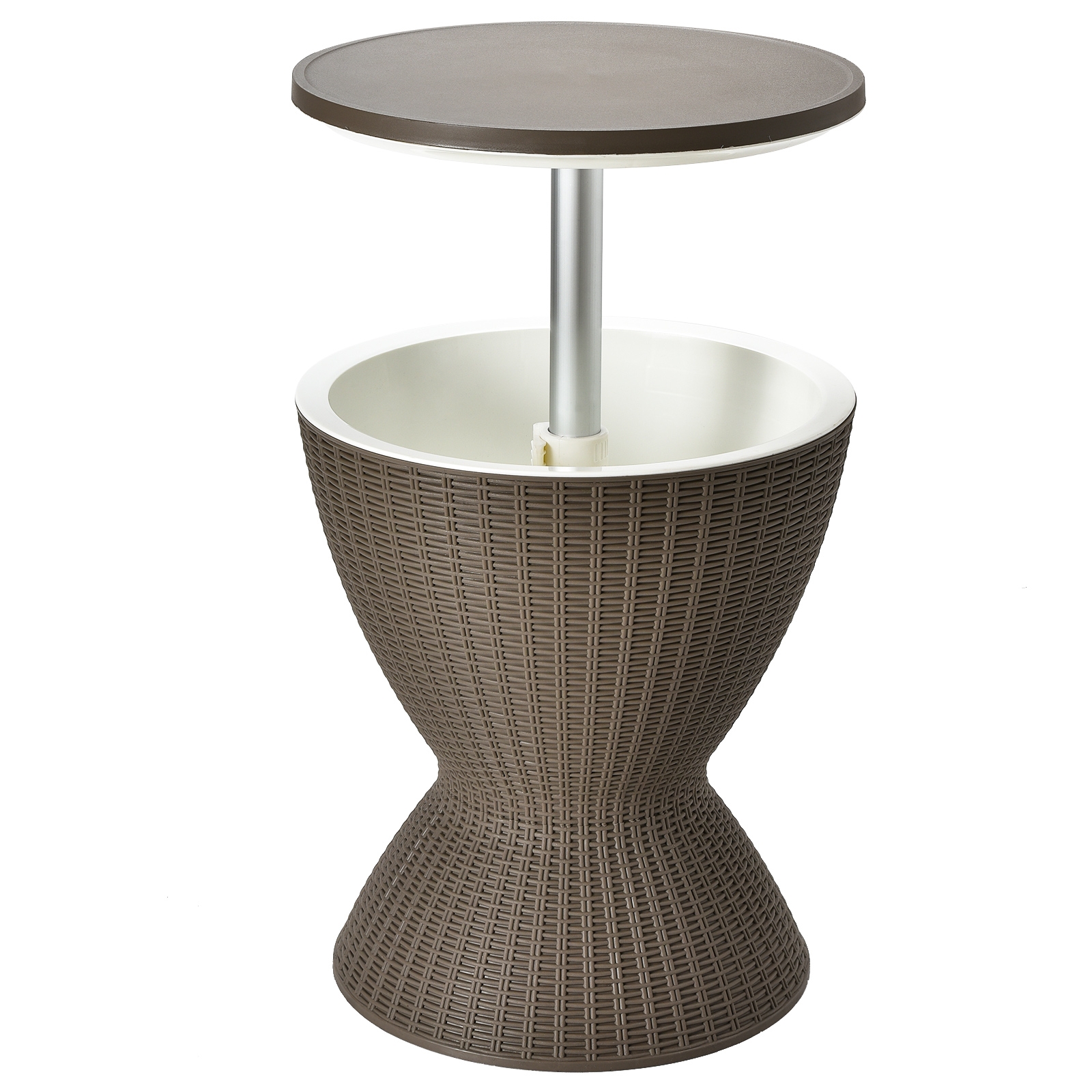 Mondawe 3 in 1 8 Gallon Patio Rattan Cooler Bar Table with Adjust Ice Bucket (Brown/Black)-Mondawe