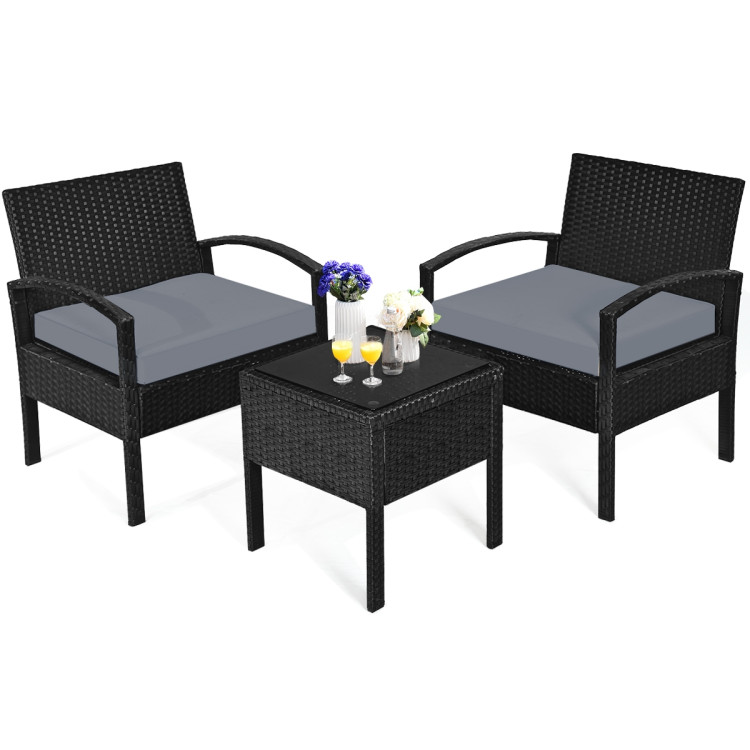 Mondawe 3 Pieces Outdoor Rattan Patio Conversation Set with Seat Cushions-Red-Mondawe