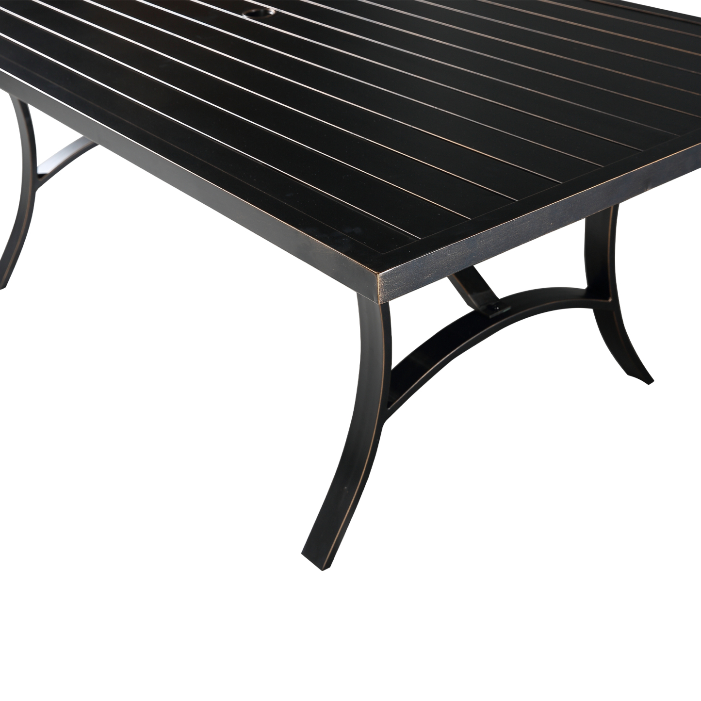 Mondawe Black Rectangle Patio Aluminum Outdoor Dining Table Accent Side Table with Umbrella Hole-Mondawe