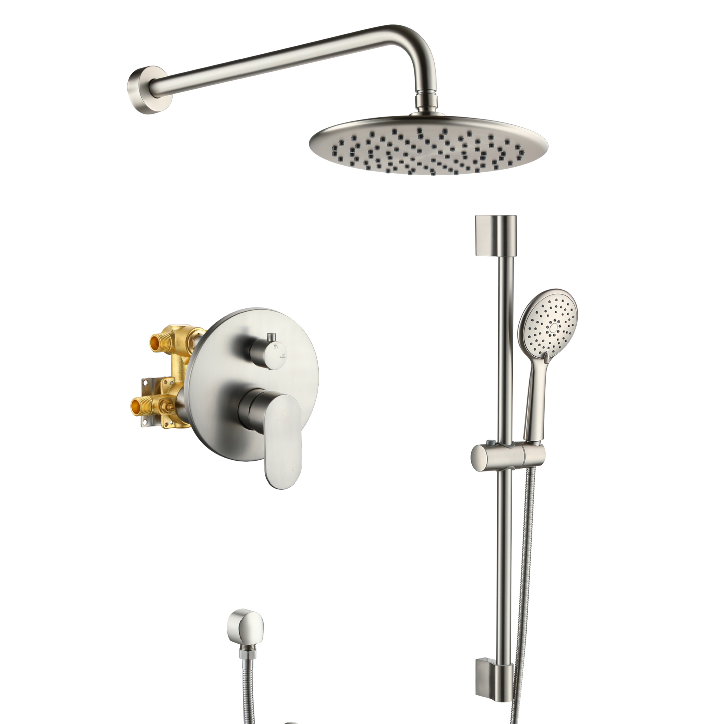 BN-Mondawe Retro Series 2-Spray Patterns with 1.8 GPM 9 in. Rain Wall Mount Dual Shower Heads with Handheld and Spout in Brushed Nickel/ Black/ Bronze/Brushed Gold-Mondawe