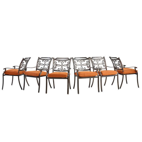 Mondawe 6-Piece Cast Aluminum Flower-Shaped Backrest Dining Chairs in Orange/beige-Mondawe