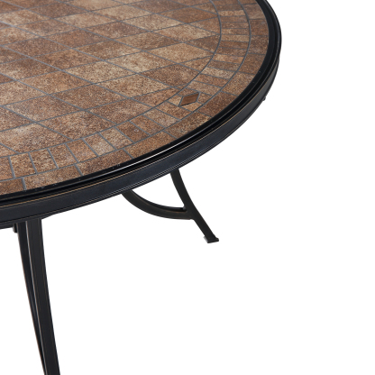 Mondawe Aluminum Patio Round Outdoor Dining Table Ceramic Tile Top Accent Table with Umbrella Hole-Mondawe