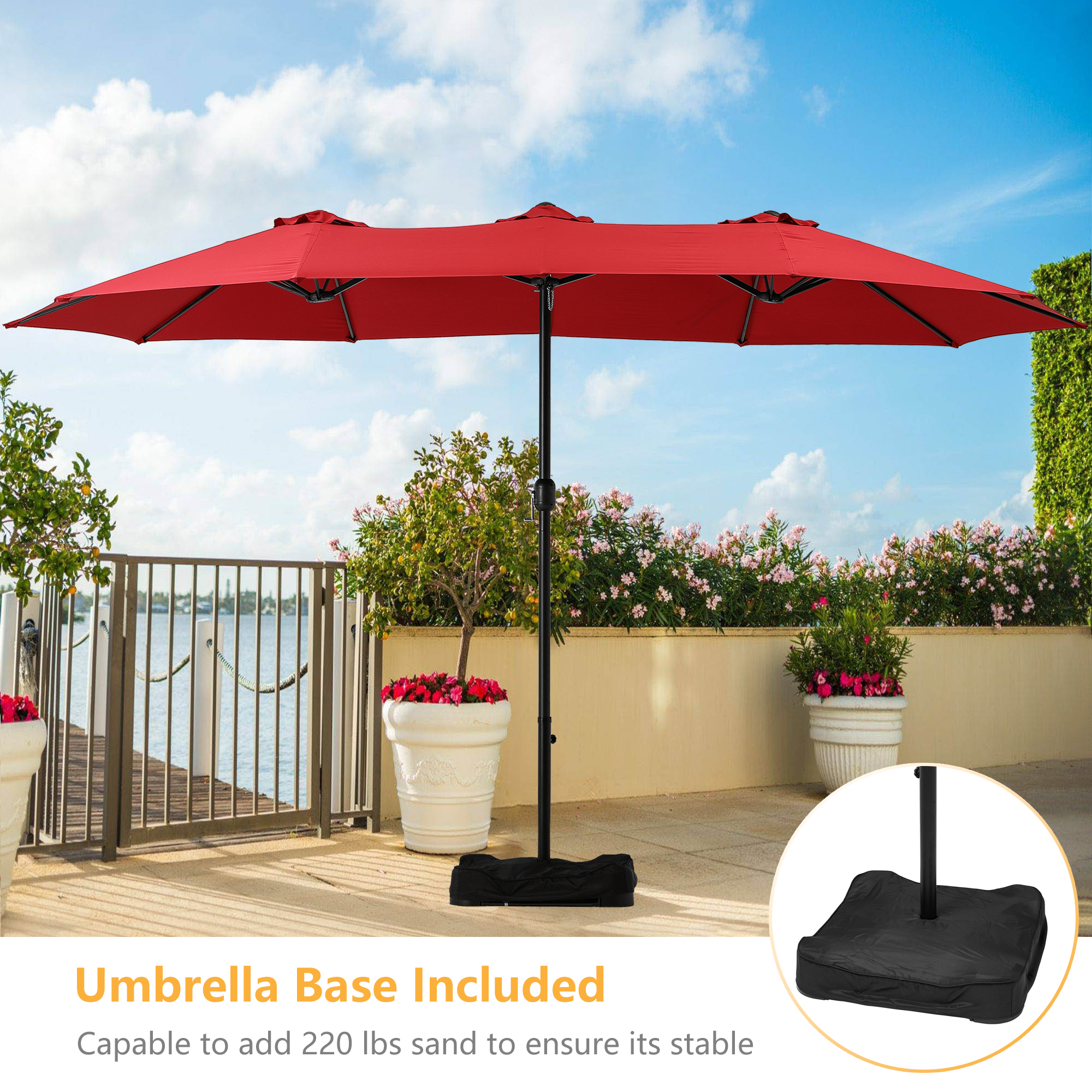Mondawe 15ft Patio Market Umbrella with base (Burgundy/Orange/Tan/Beige)-Mondawe