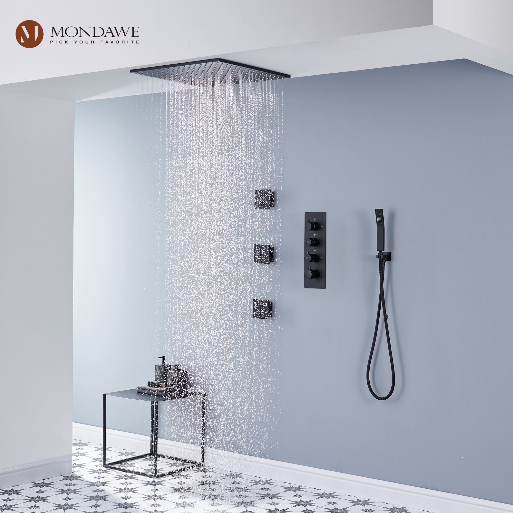 ceiling mounted rain shower system