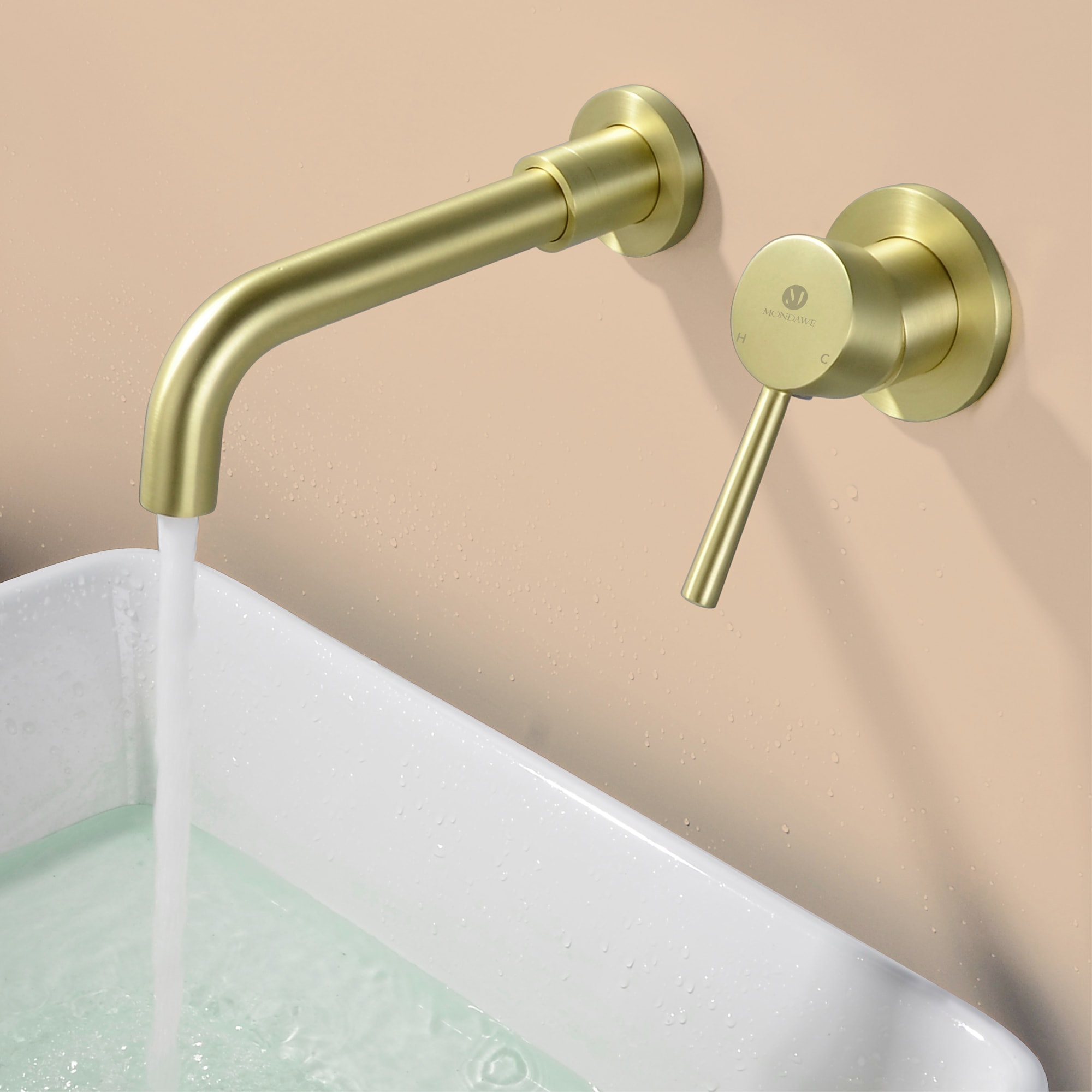 Mondawe Wall Mount Bathroom Sink Faucet Single Handle in Black/Gold-Mondawe