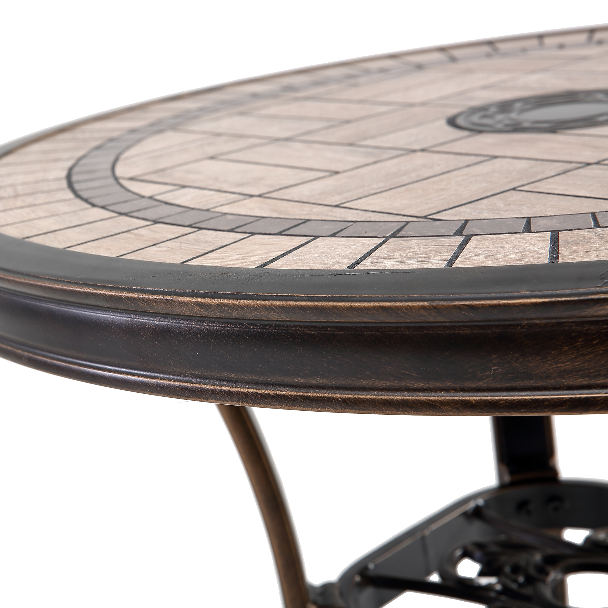 Mondawe 31-In Patio Round Tile-Top Dining Table with Umbrella Hole-Mondawe