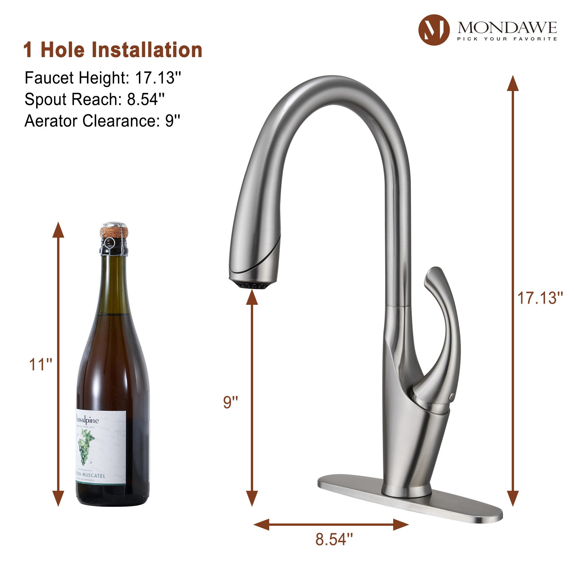 Mondawe 3-Function Tulip High Arc Pull Down Single Handle Deck Mount Kitchen Faucet with Sprayer-Mondawe