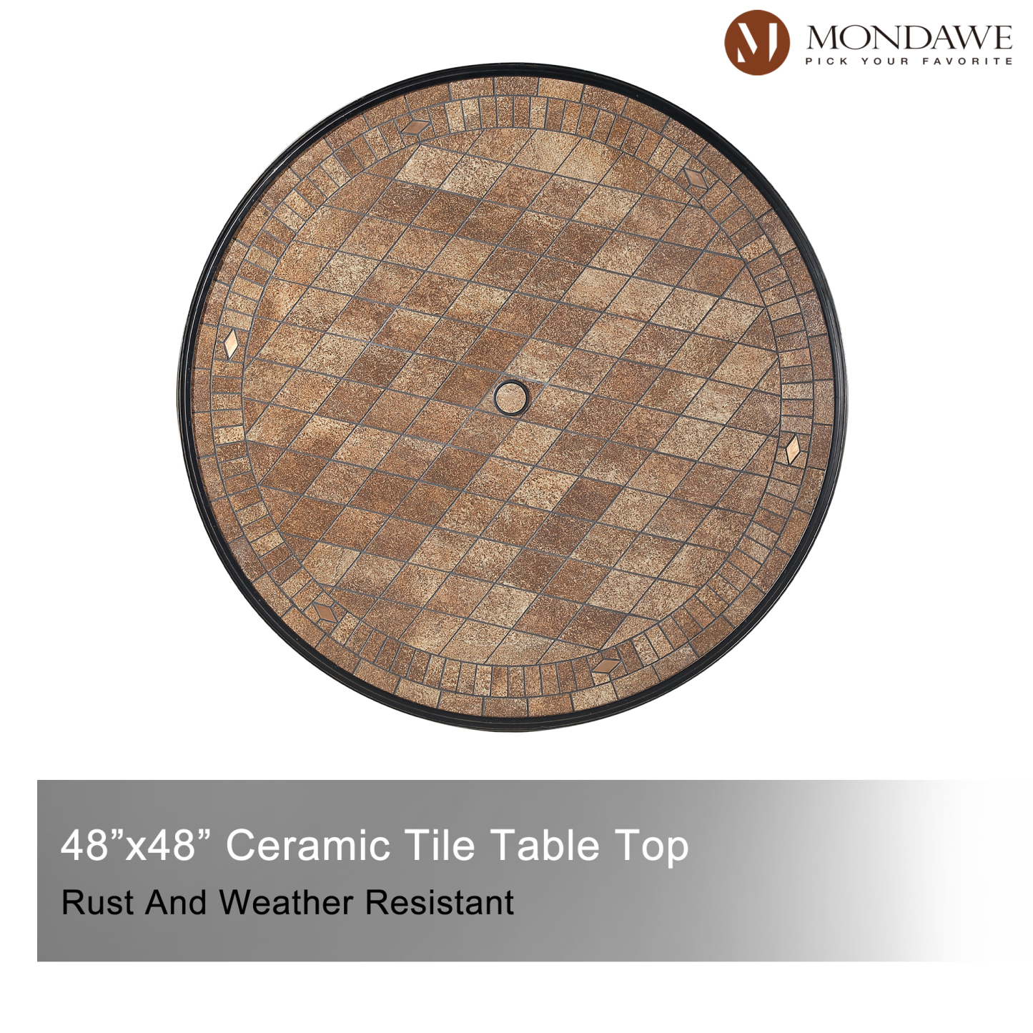 Classic 5-Piece Cast Aluminum Outdoor Dining Set with Swivel Sling Chairs & Ceramic Tile Top Table-Mondawe