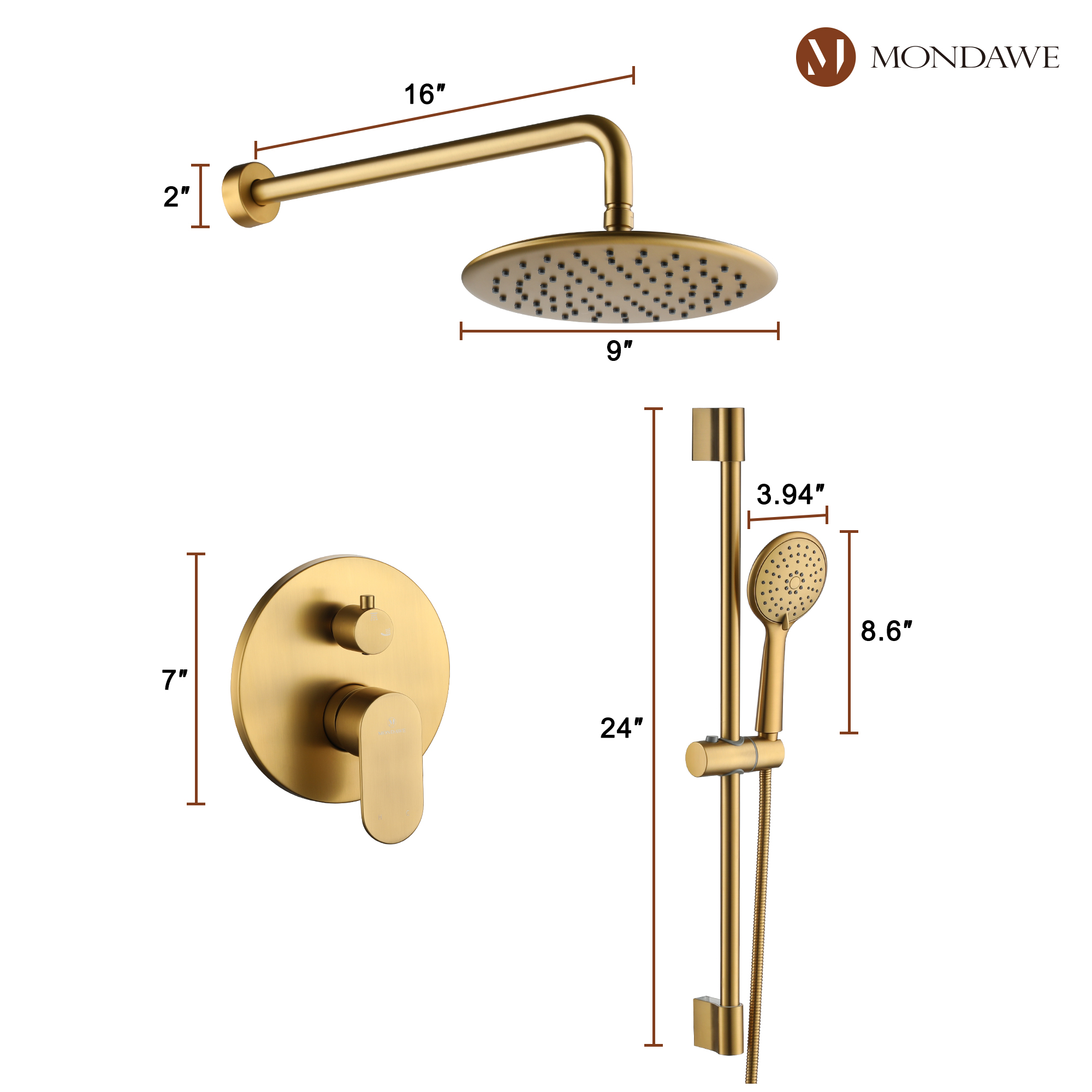 Shower Faucet 24 Spray - Tub/Shower/Handheld Combo - Brushed store Gold