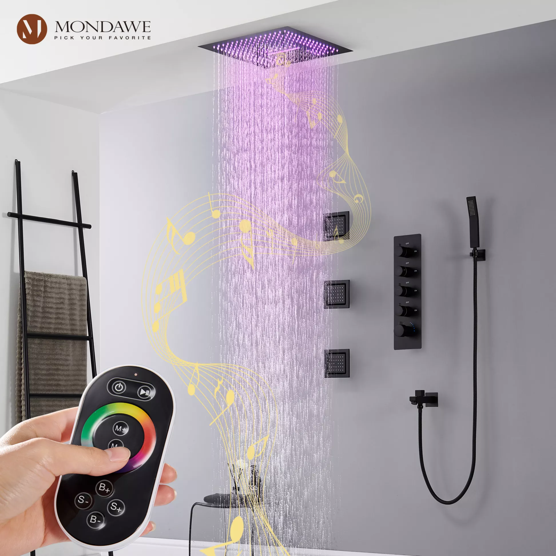 SHOWER SYSTEM WITH LED AND MUSIC PLAYER
