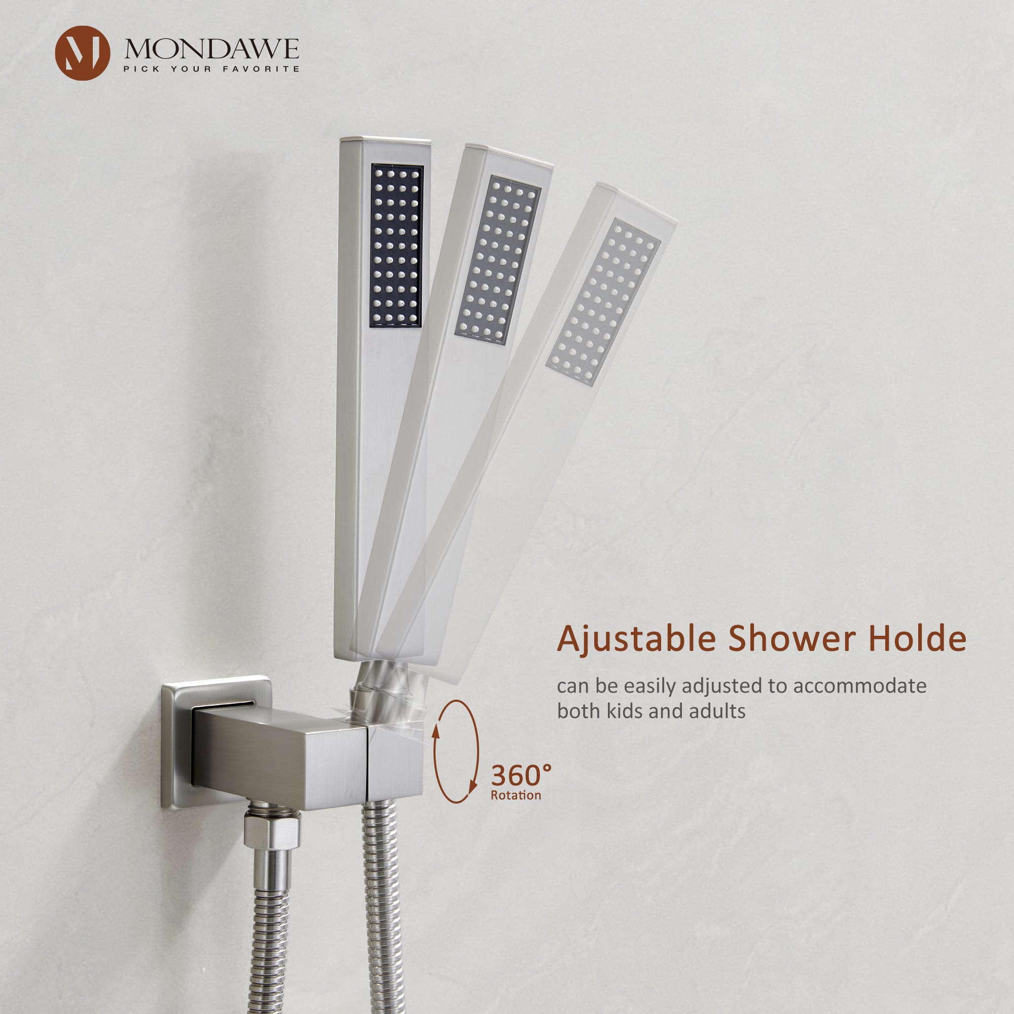 Mondawe 2 Functions Wall Mount Luxury Thermostatic Complete Shower System (Rough-In Valve Included) in Nickel/Black-Mondawe