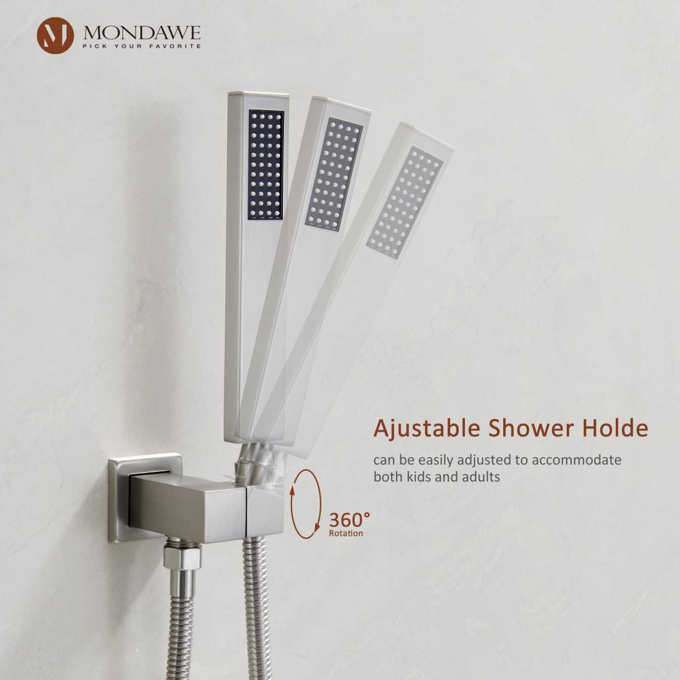 Mondawe 2 Functions Wall Mount Luxury Thermostatic Complete Shower Sys