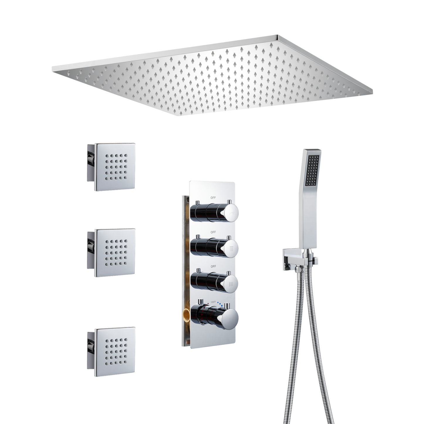 20 Inch Ceiling Mounted Rain Shower Head System Luxury 3-Spray Patterns Thermostatic Shower Faucets Sets Complete with 3-Function Shower Head and Solid Brass Handshower-Mondawe
