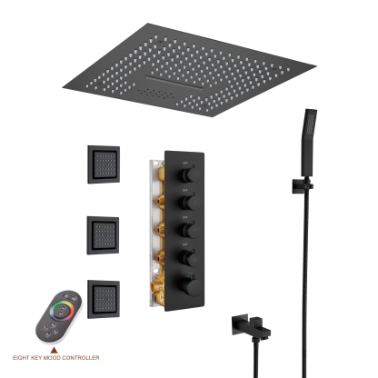 Mondawe 4-Way Shower System with LED and Music Player in Black/Nickel/