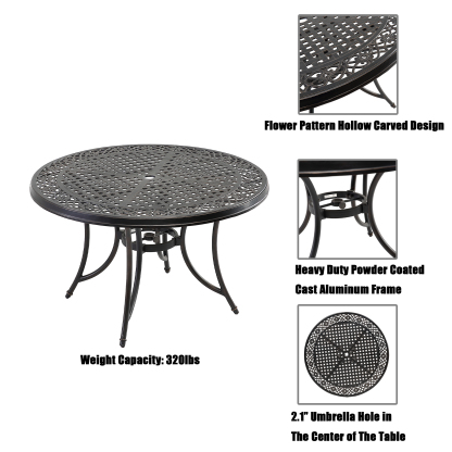 Mondawe Round Cast Aluminum Patio Dining Classic Pattern Table with 2.1 inch Umbrella Hole-Mondawe