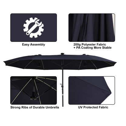 Mondawe 15ft Rectangular Dual-Sided Patio Umbrella with LED Lights and Base